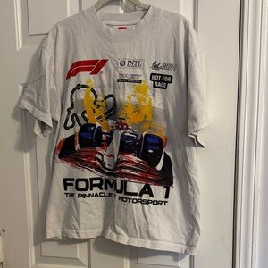 PacSun White Graphic Formula 1 Tee with Red, Yellow & Blue Print